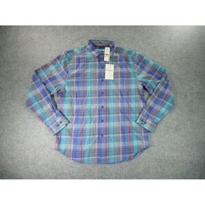 Tommy Bahama Button Shirt Mens Medium Blue‎ Plaid Chuckwalla Check Cobalt Sea